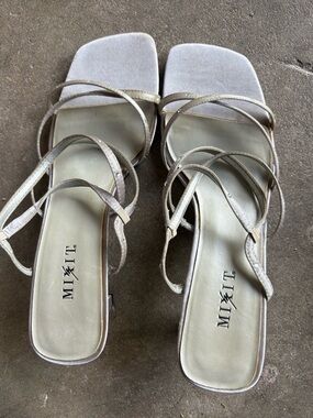 Mix It Silver Multi-Strap Square-Toe Heels